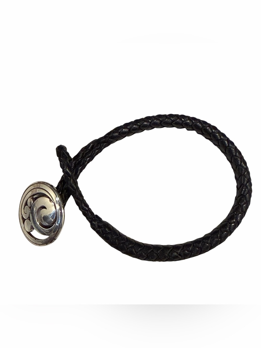 Brighton Lollapalloza Black Leather Braided Silver Retired Bracelet